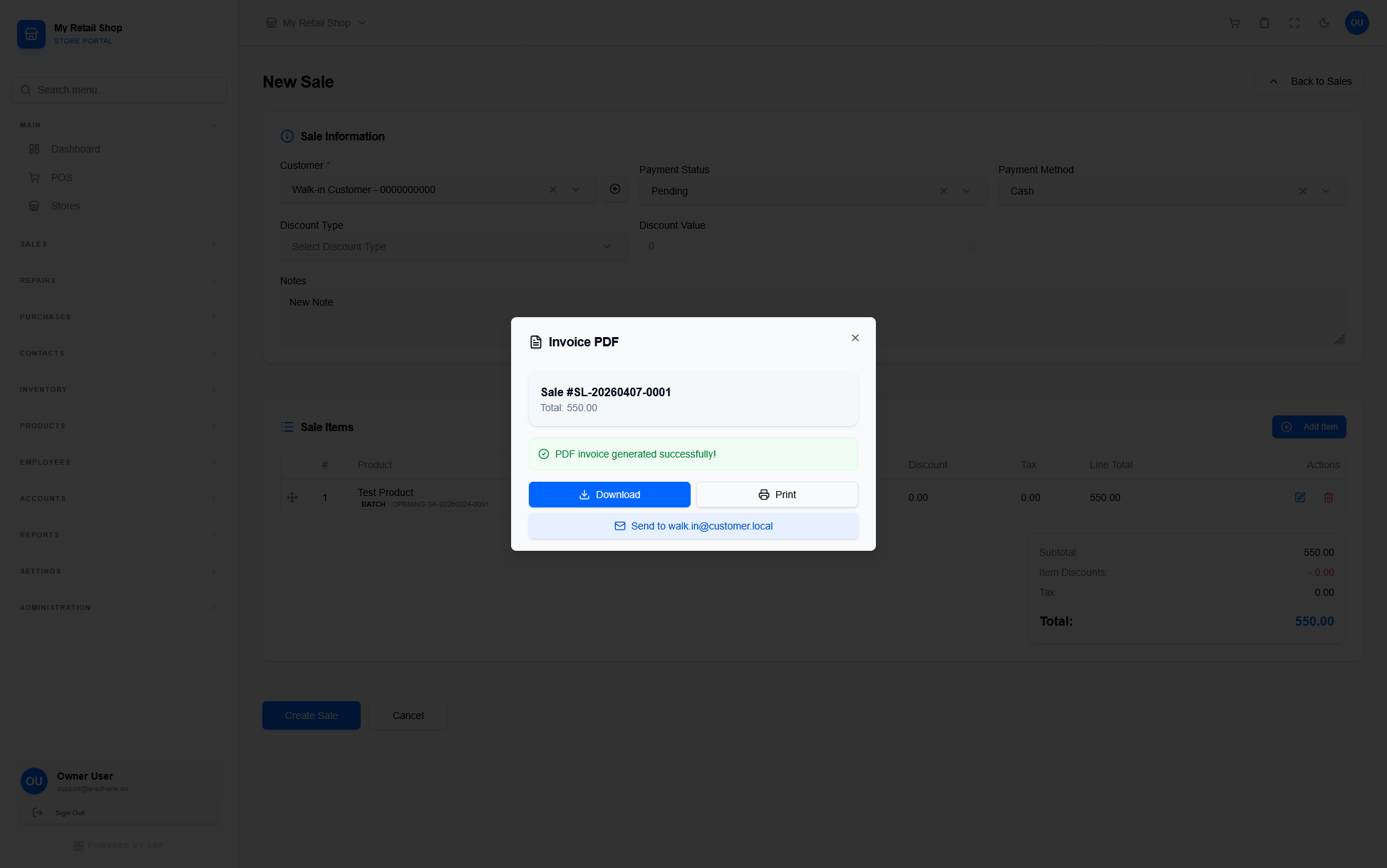 Invoice PDF Success Modal