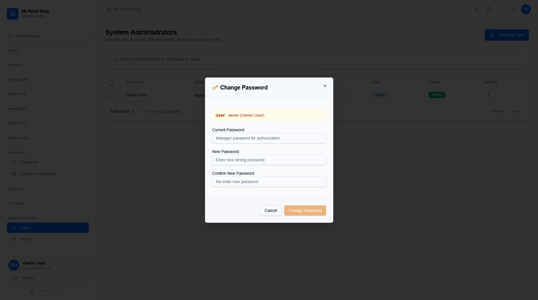Change Password Modal