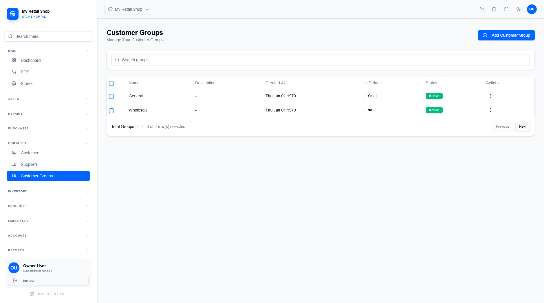 Customer Groups List View