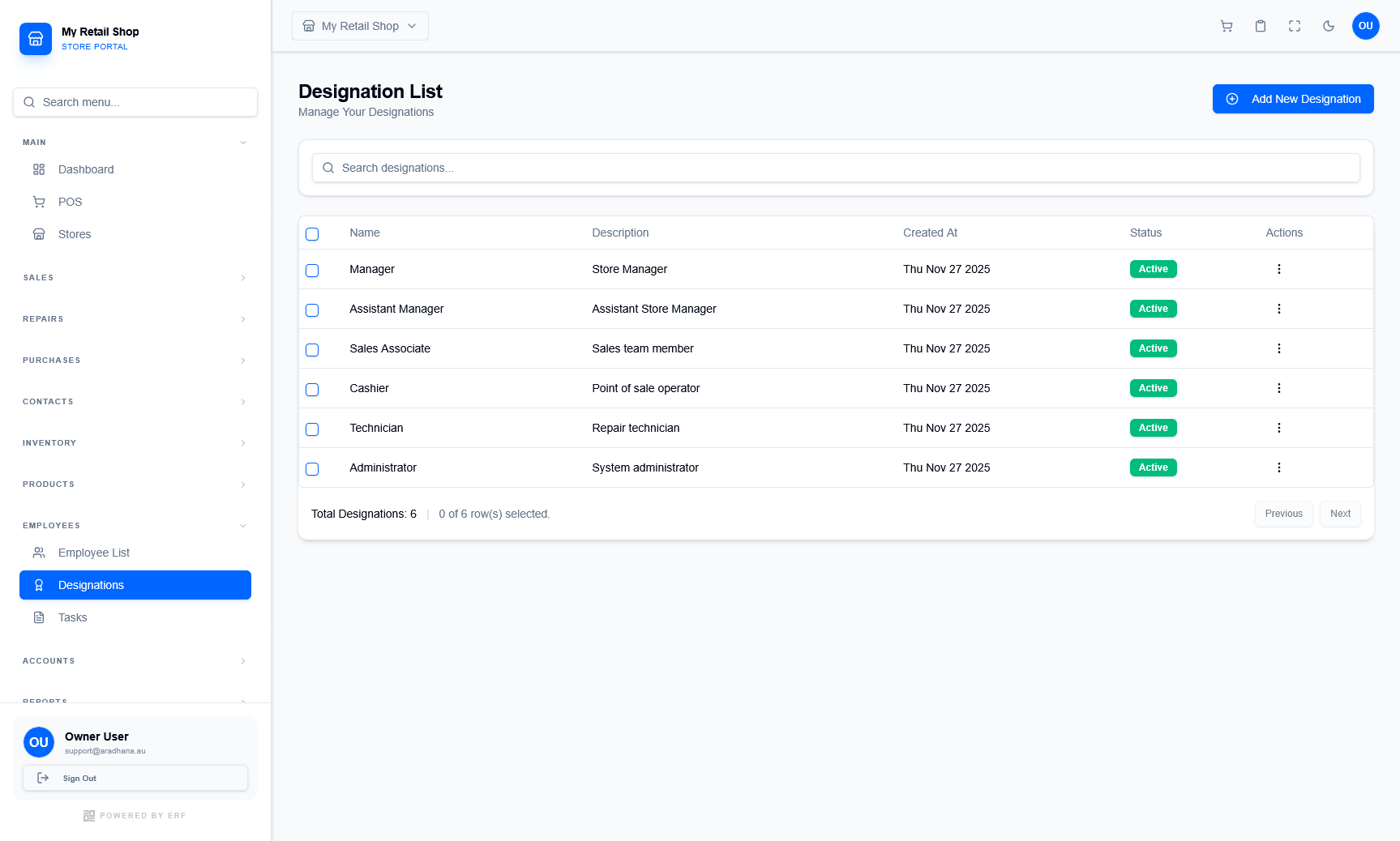 Designation List Interface