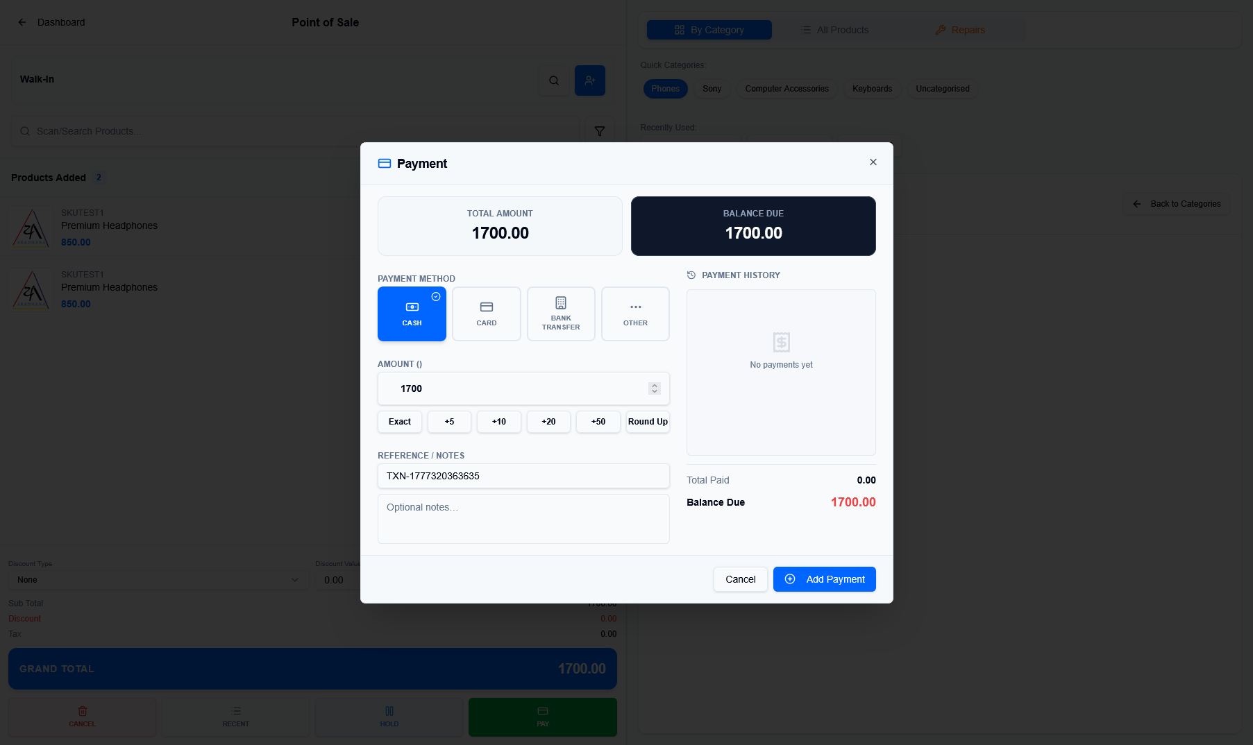 POS Payment Modal