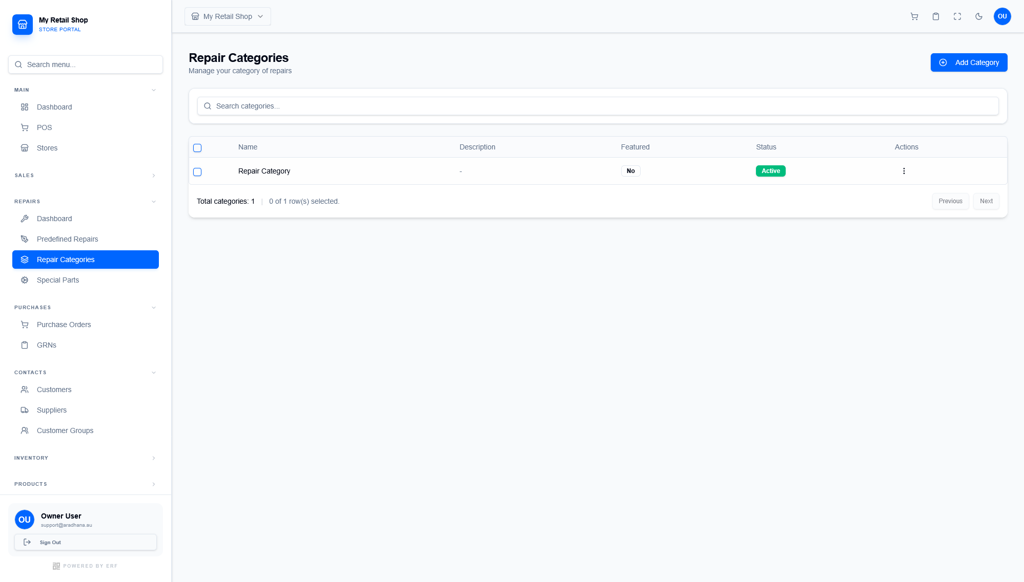 Repair Categories List
