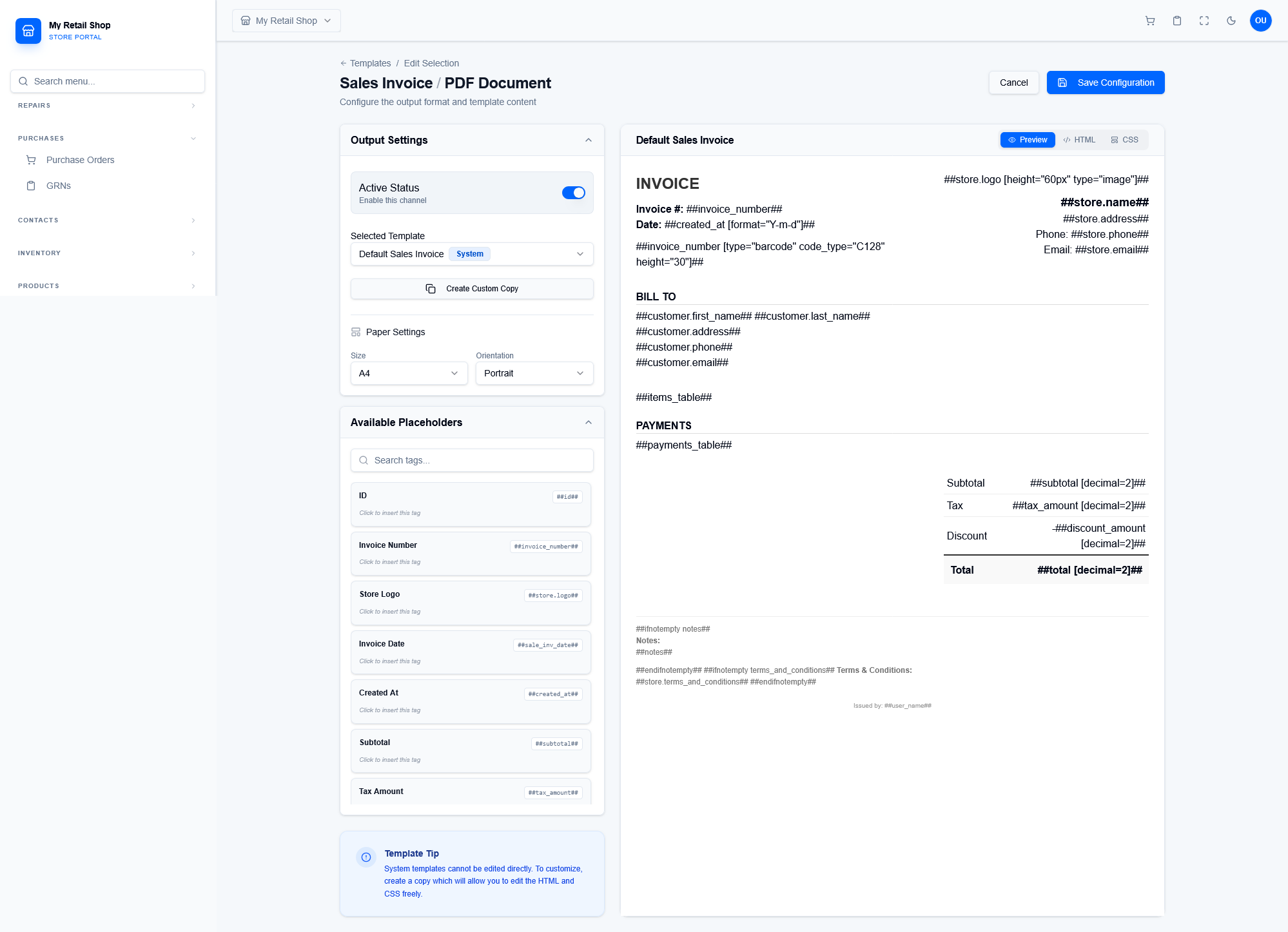 Template Code Editor